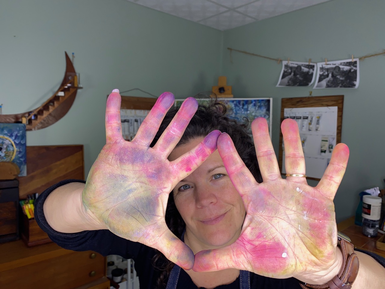 Erin Sparler artist self portrait Erin Sparler with purple hands